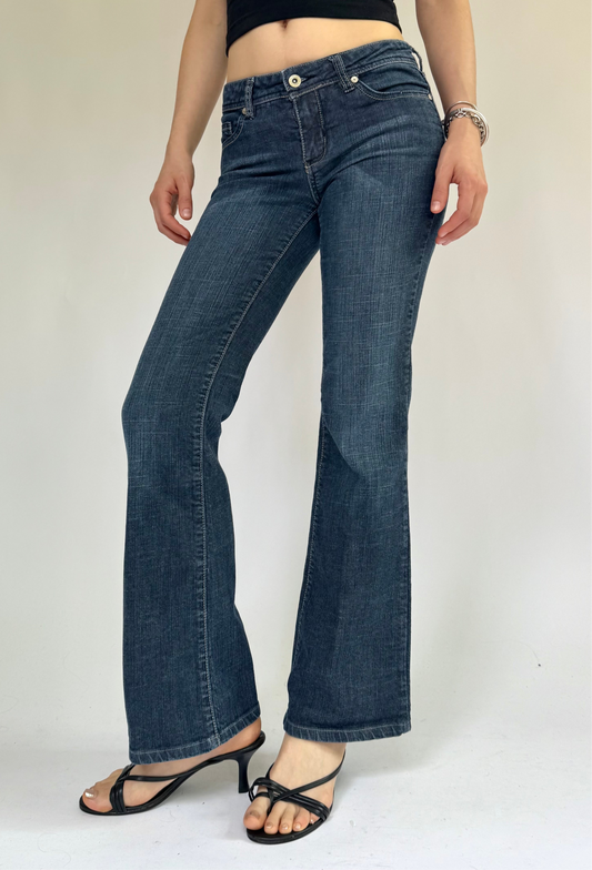 Y2K low rise dark wash flared leg jeans