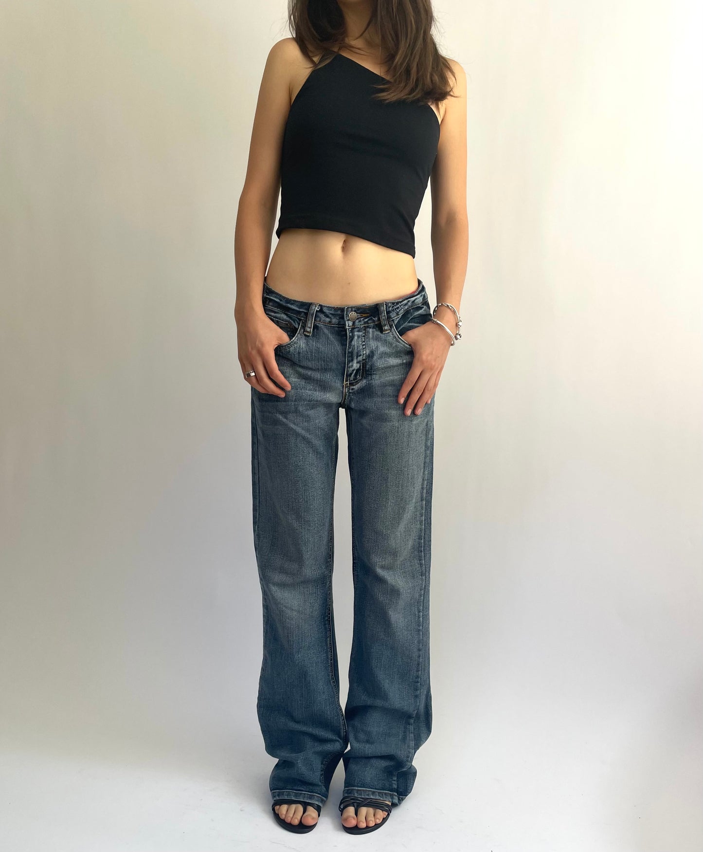 Y2K low rise dark wash baggy  jeans