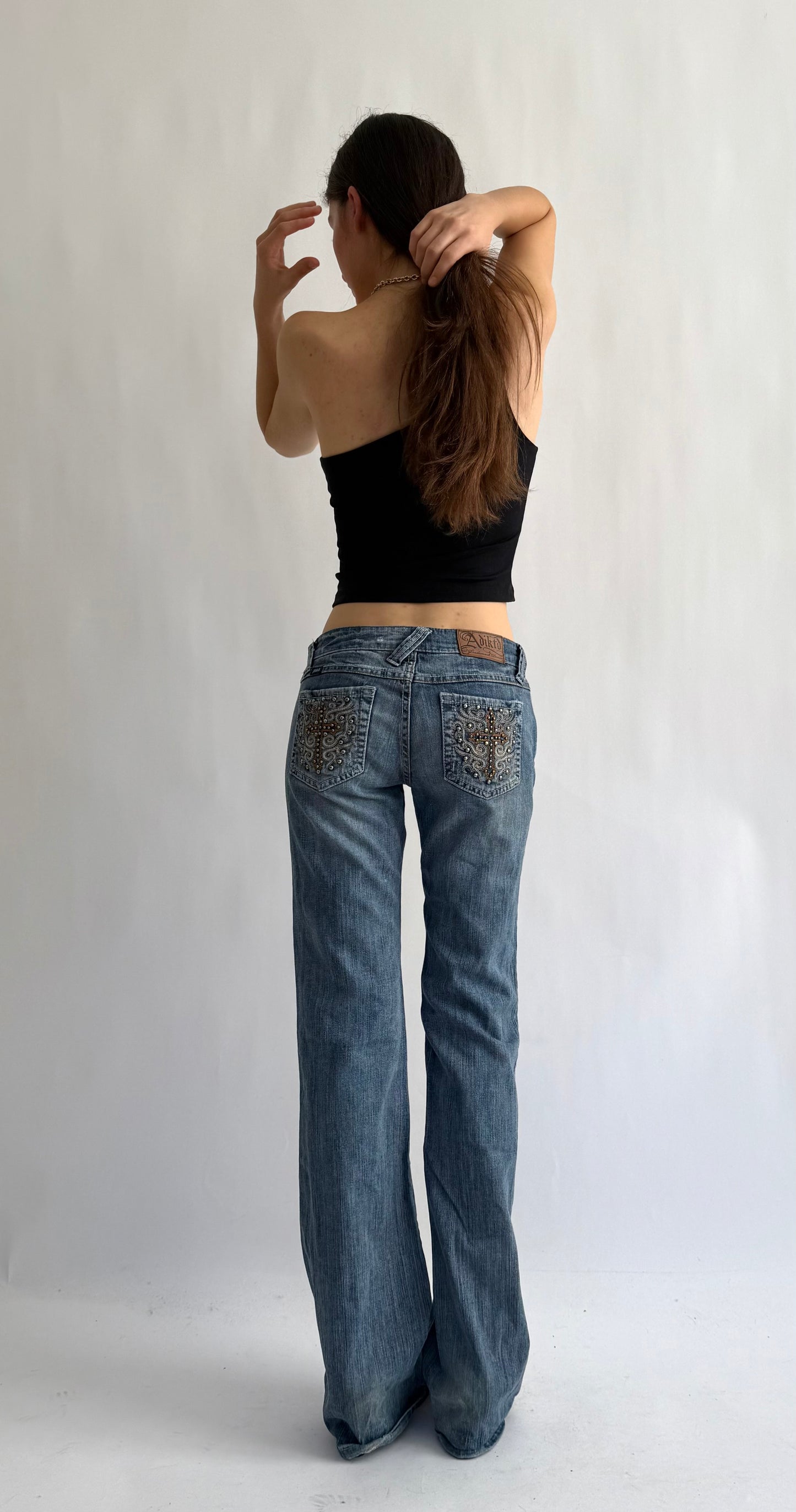 Y2K vintage low rise flared pants with back pocket details grunge core