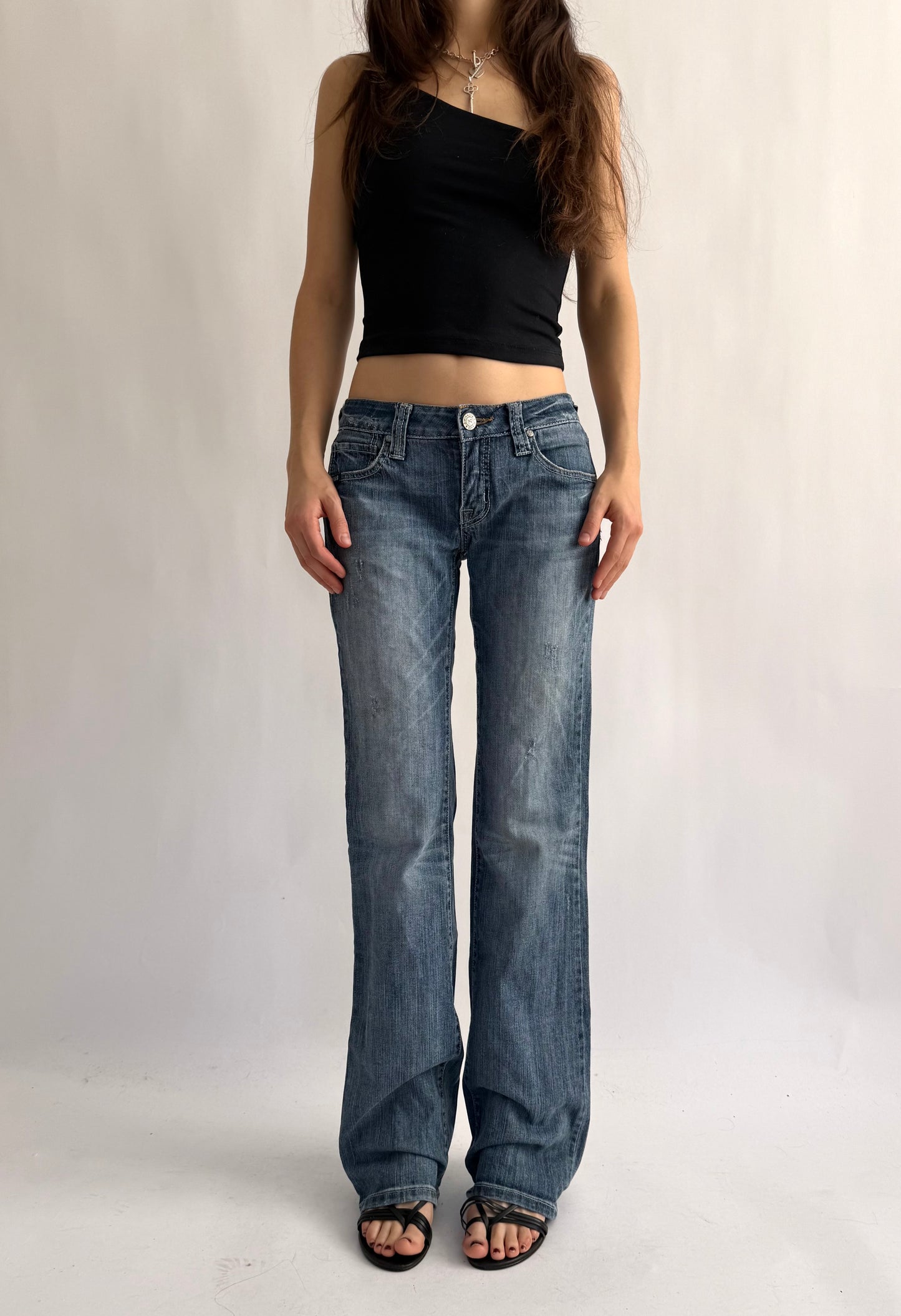 Y2K vintage low rise flared pants with back pocket details grunge core