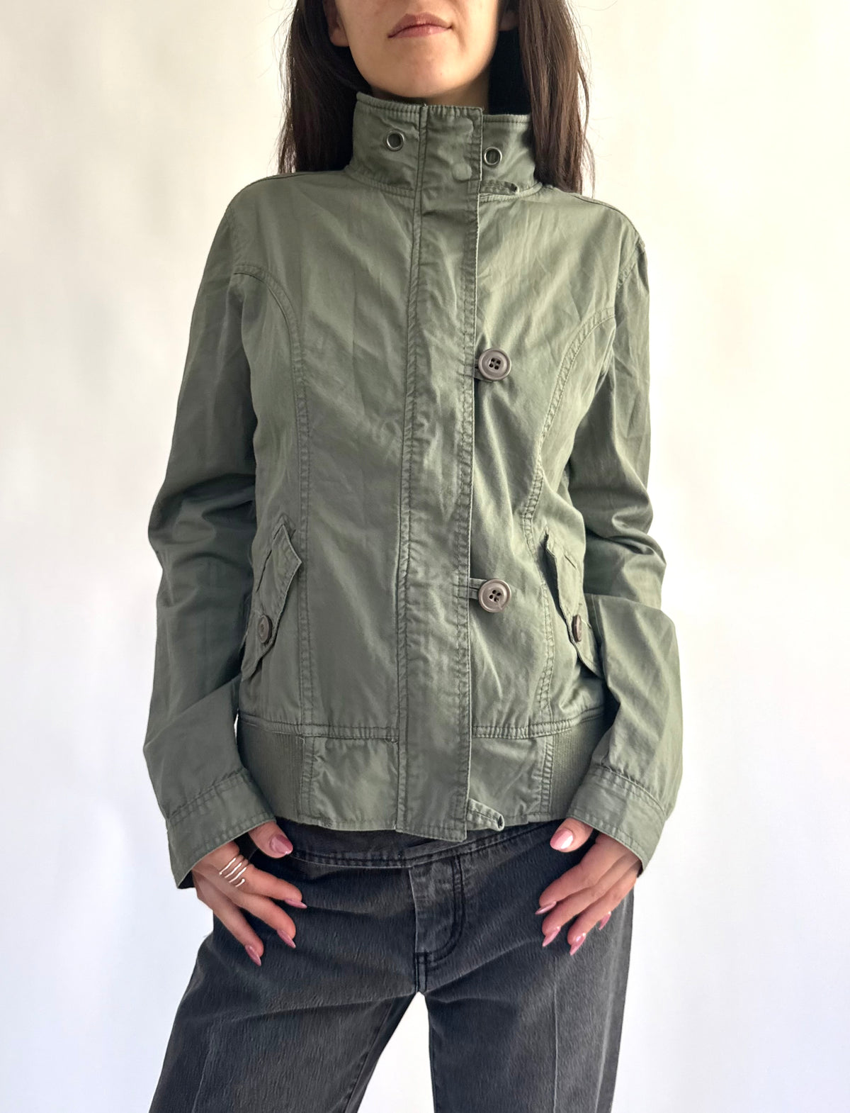 Y2K green cargo type jacket