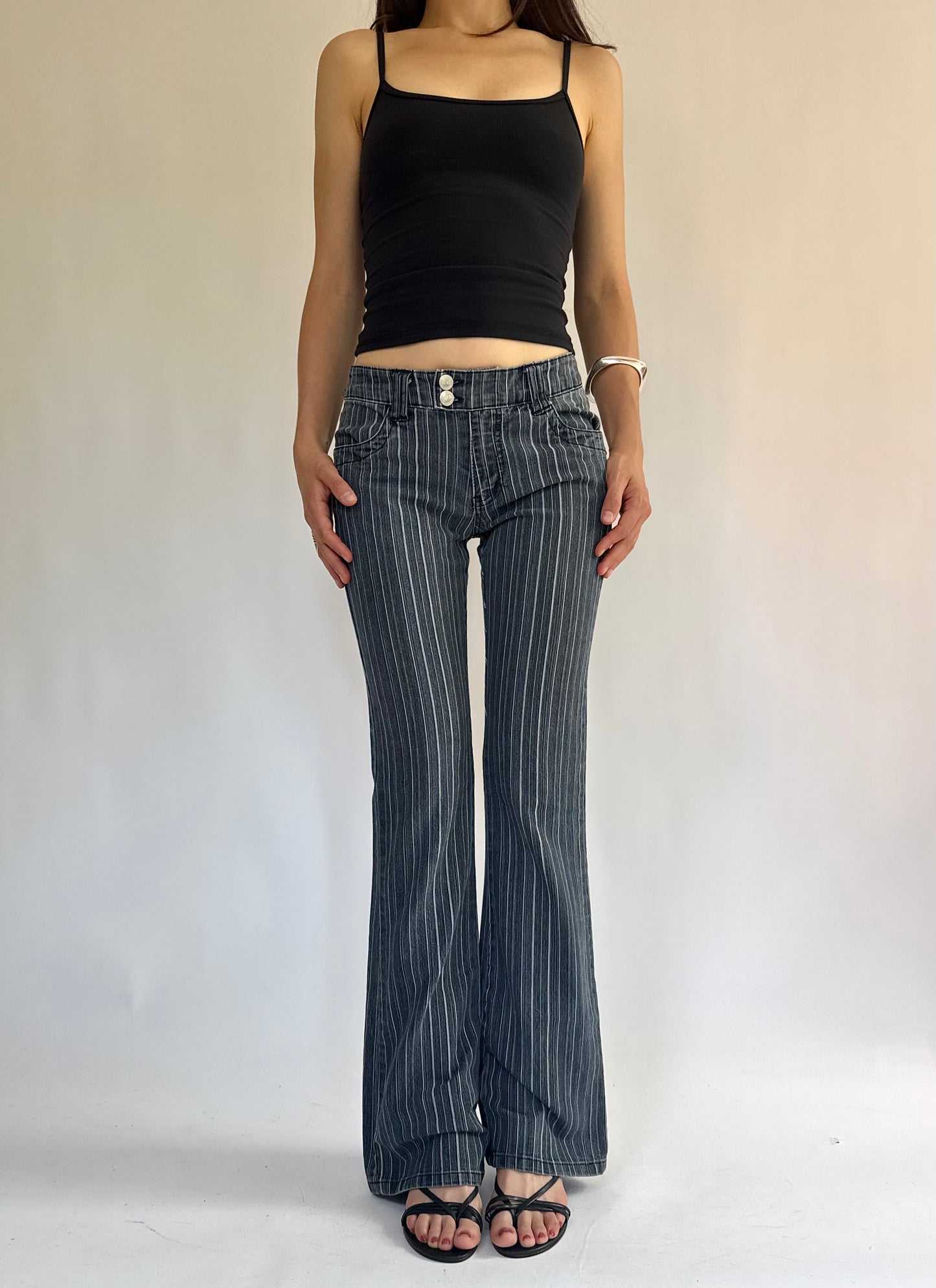Y2K low rise flared pinstriped jeans