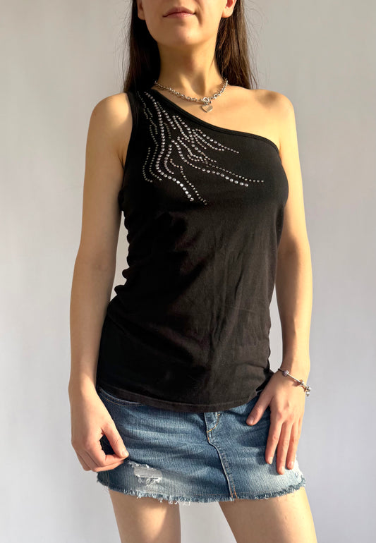 Y2K/2000s one shoulder bedazzled top