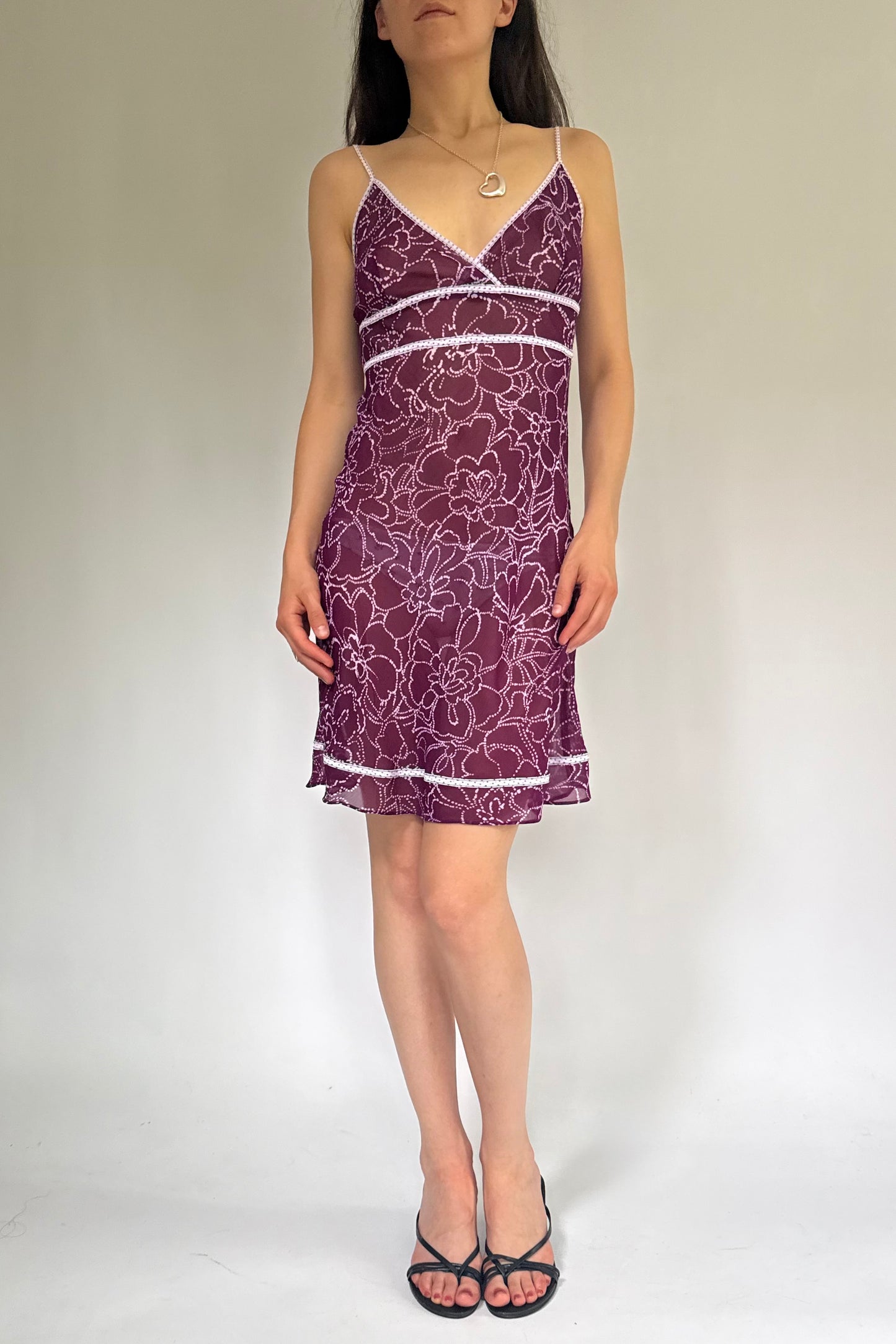 Y2K mesh purple and white floral dress