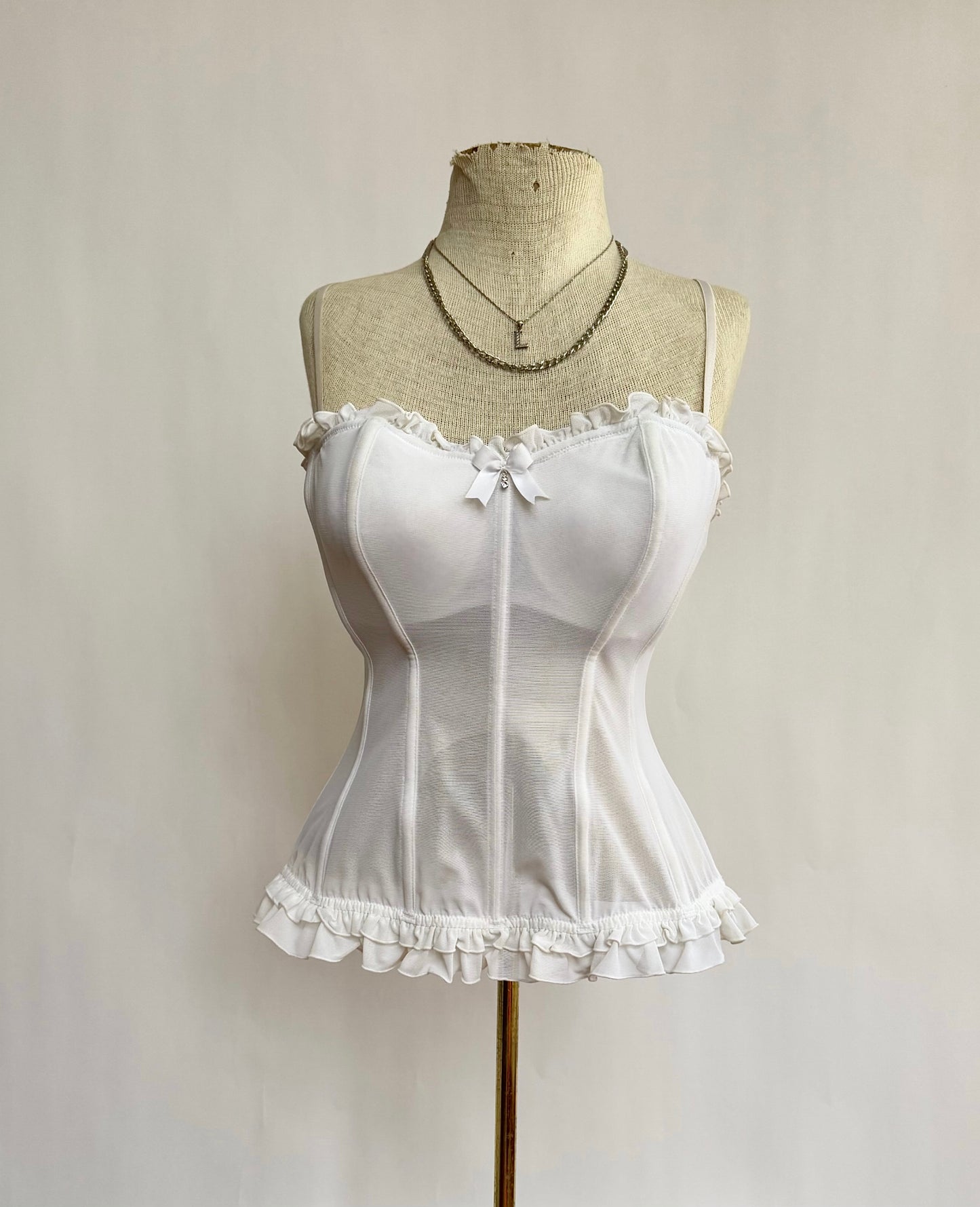 Y2K white corset top with ruffles