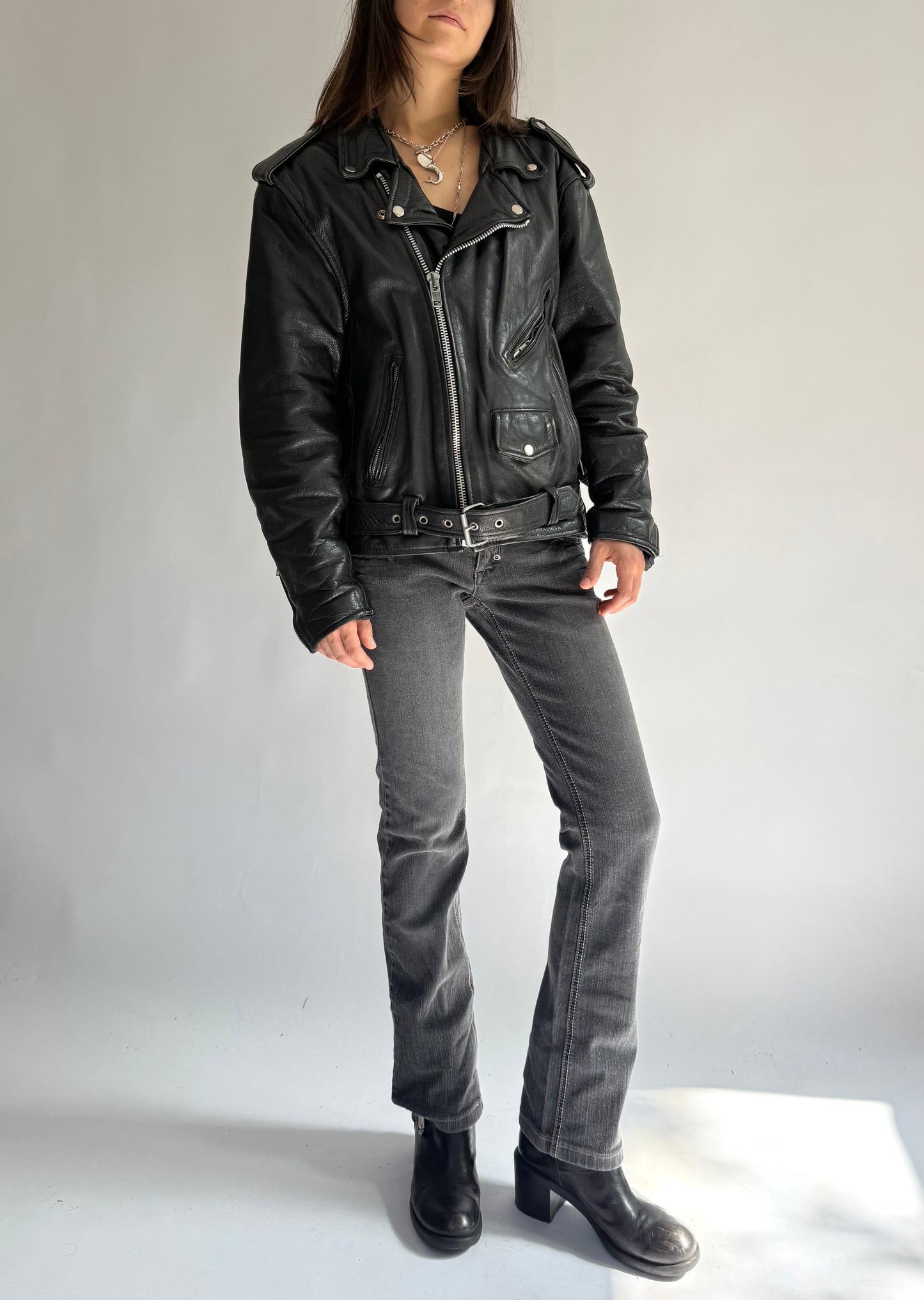 Vintage genuine leather biker jacket