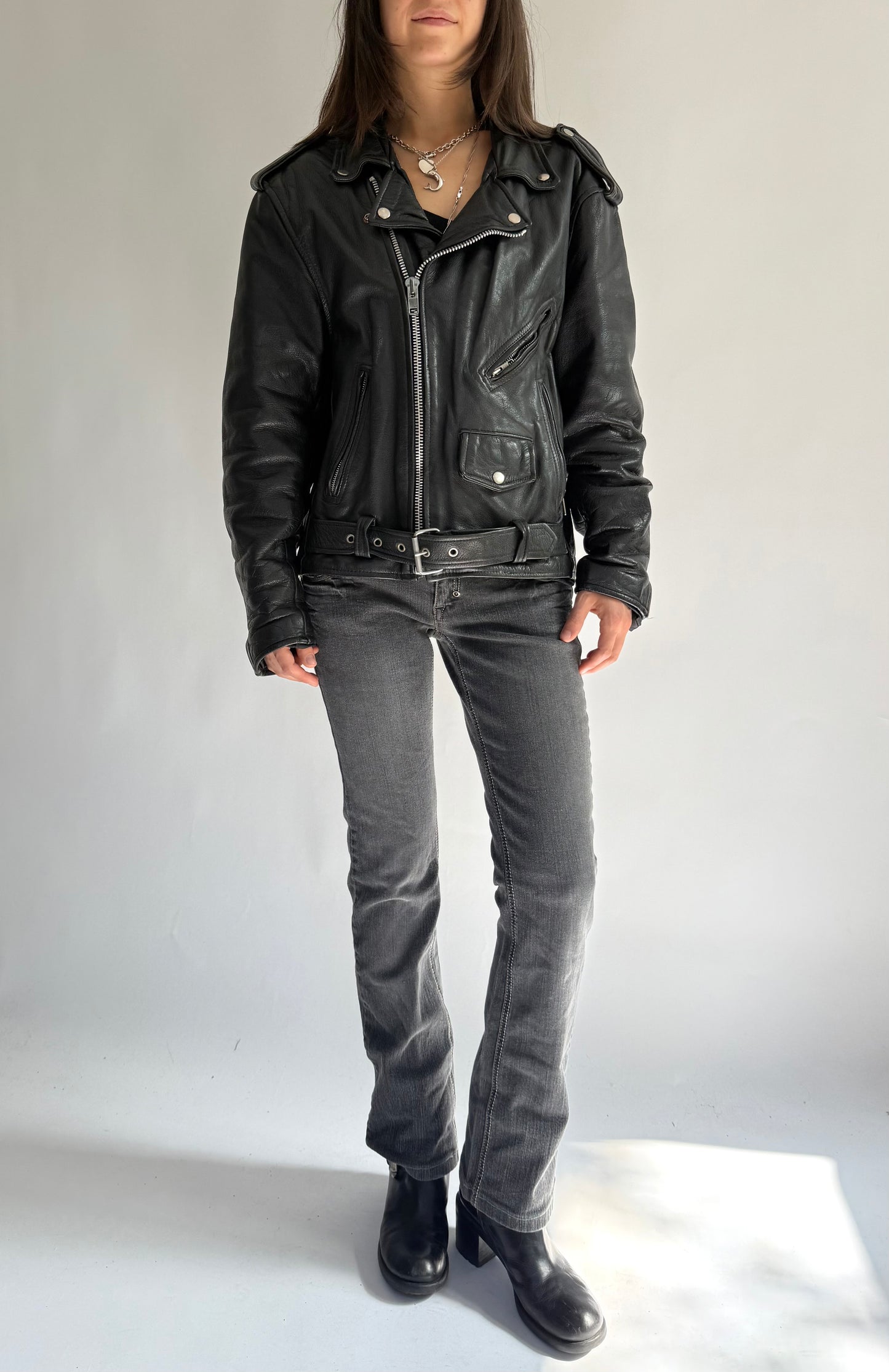 Vintage genuine leather biker jacket