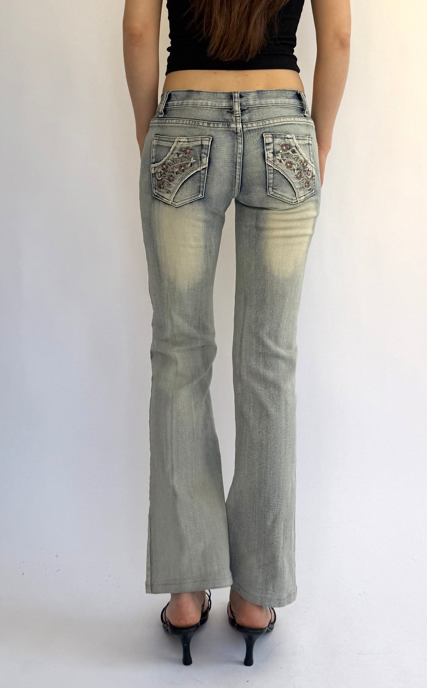 Y2K low rise flared embroidered pants