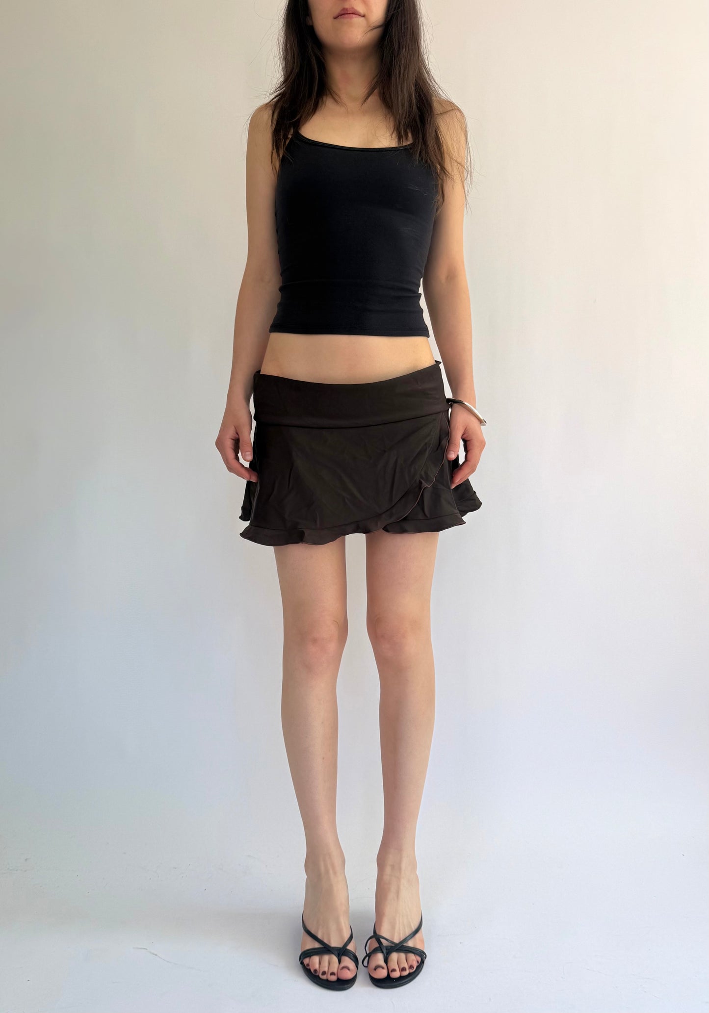 Y2K low rise brown ruffle mini skirt