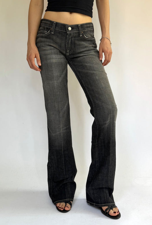 Y2K DEADSTOCK black low rise flare jeans with a faded finish