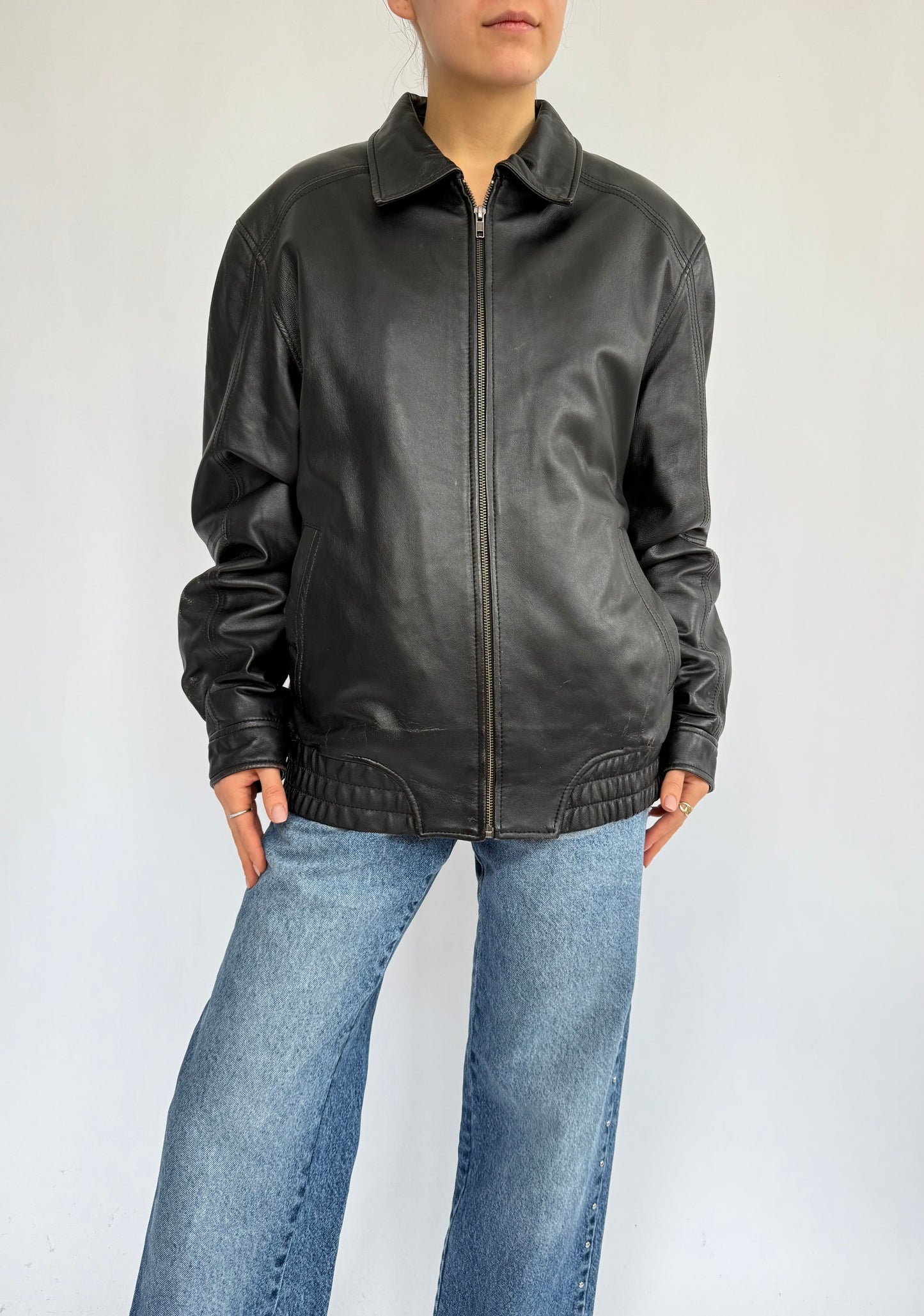 Vintage 90s black leather bomber jacket by DANIER