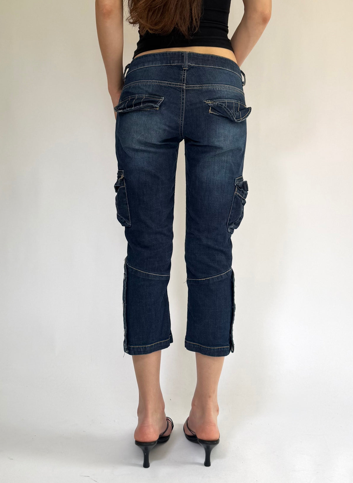 Y2K extra low rise denim capri cargo jeans