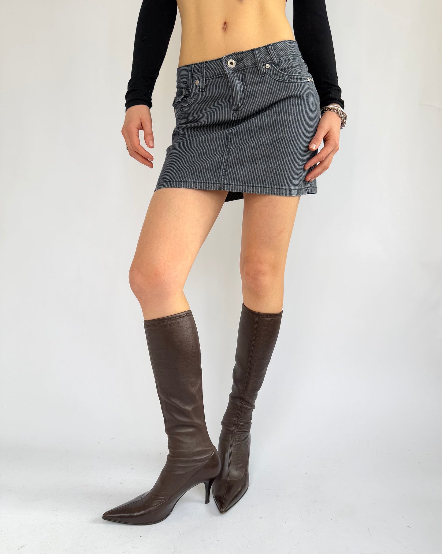 Y2K striped denim mini skirt