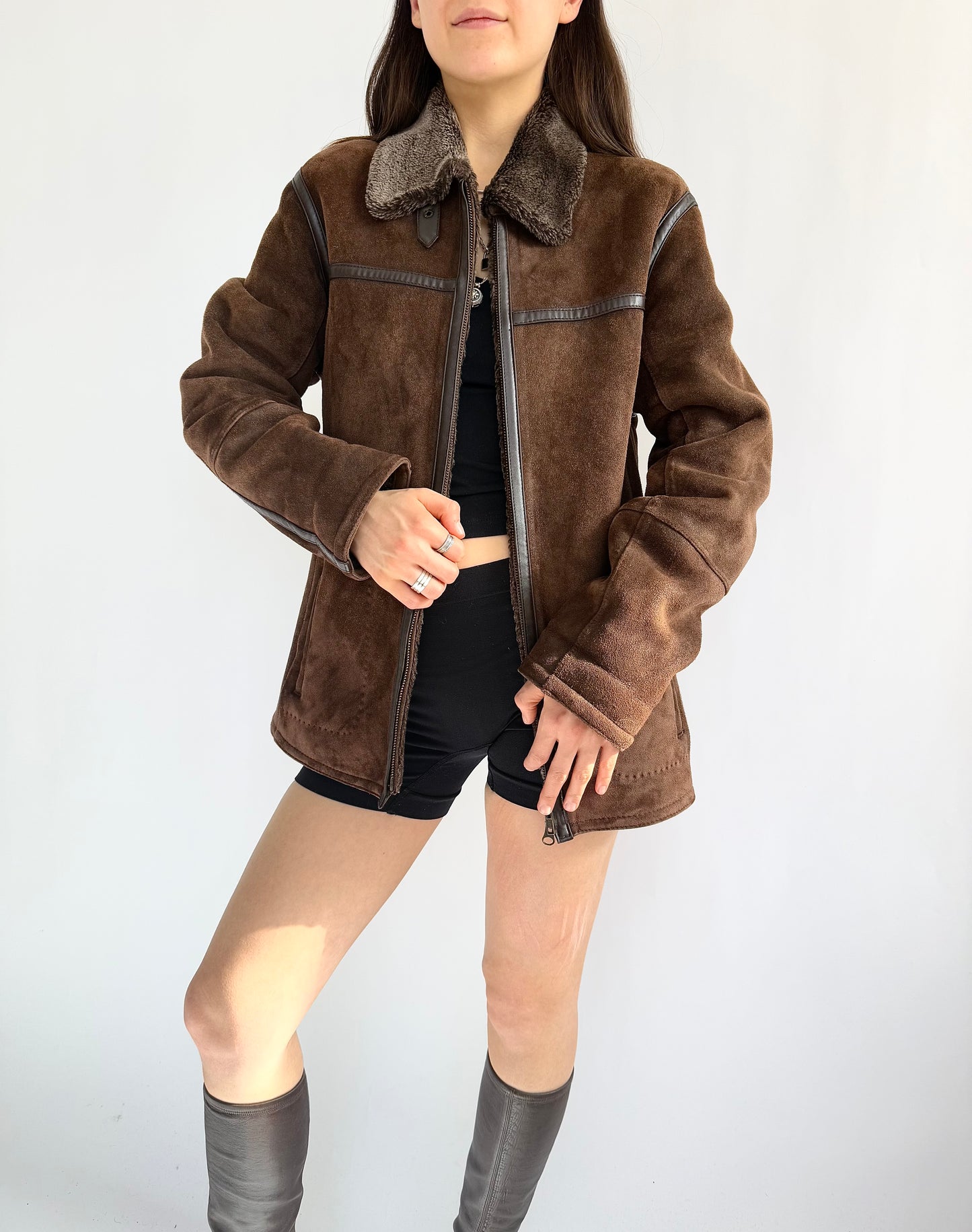 Vintage 90s genuine leather suede zip up coat