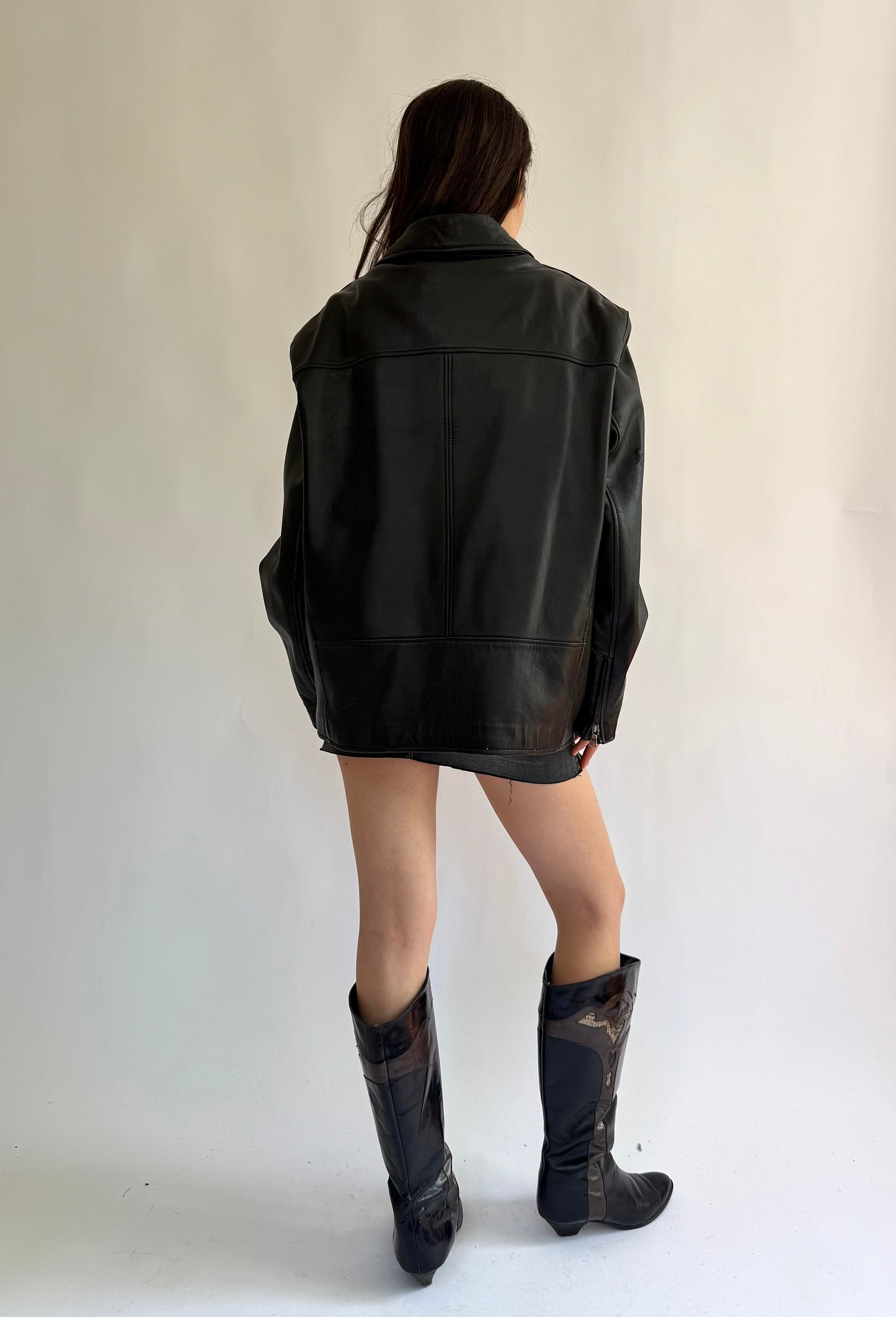 Oversized vintage 90s black genuine leather jacket by Danier