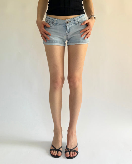 Y2k low rise light wash jeans mini shorts