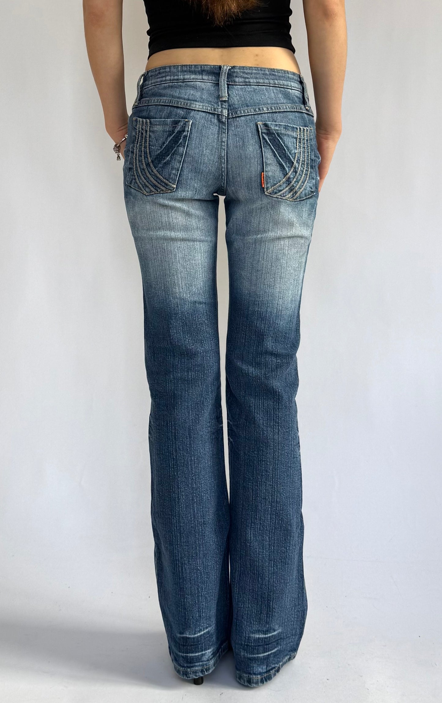 Y2K low rise flared jeans acid wash