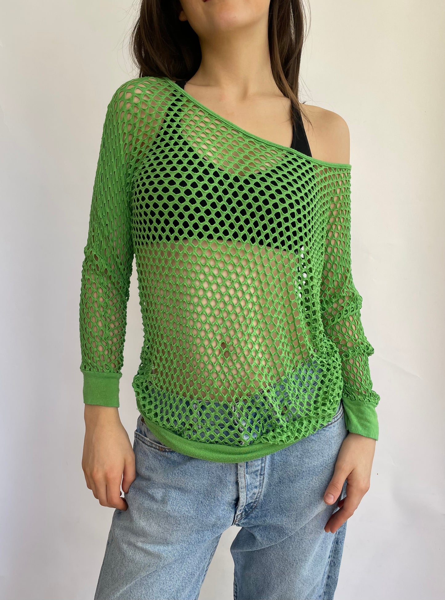 Y2K green fishnet top
