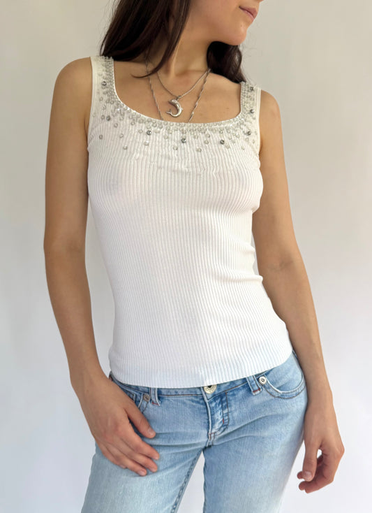 Y2k white beaded top