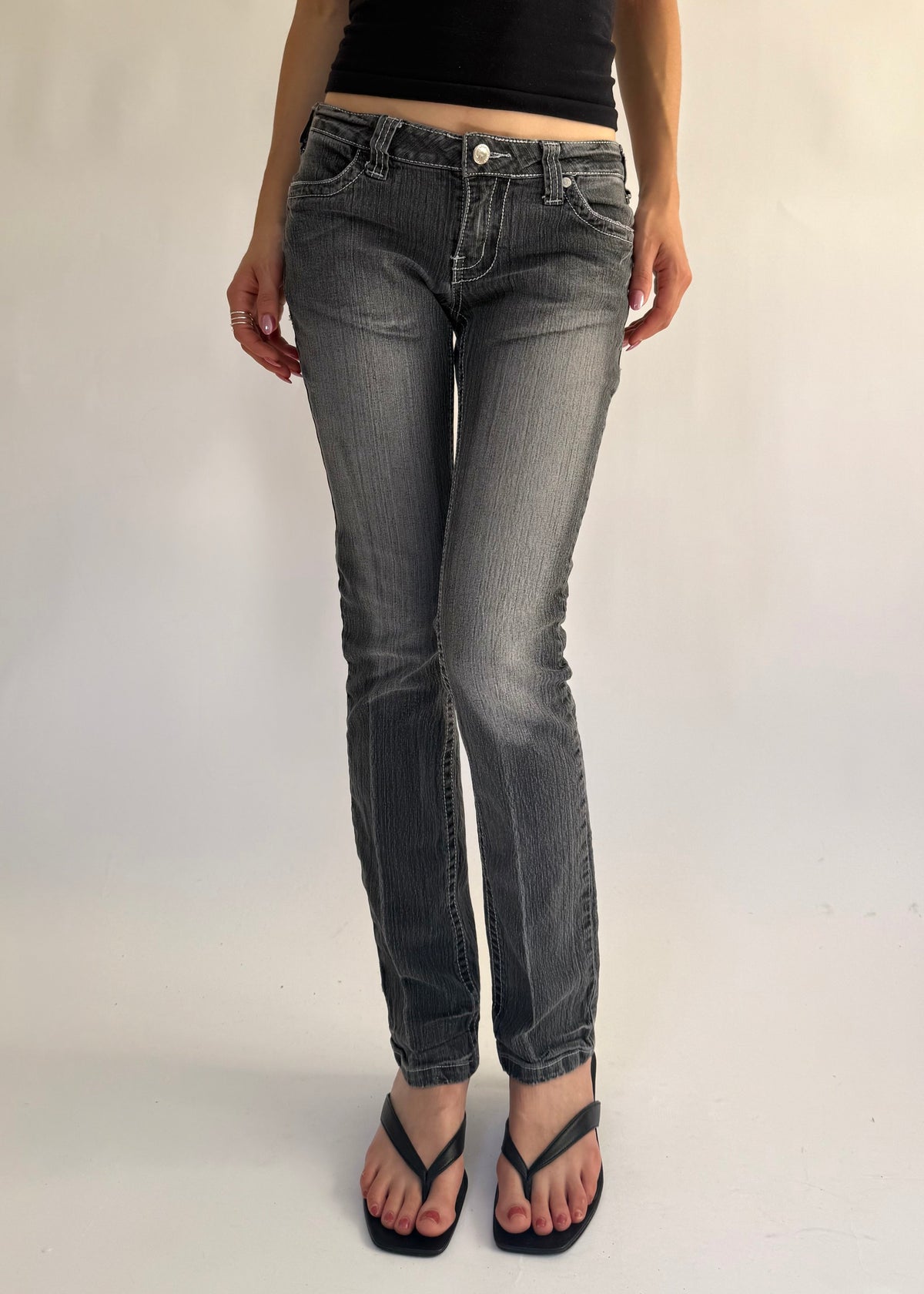 Early 2000s extra low rise gray skinny/straight leg jeans