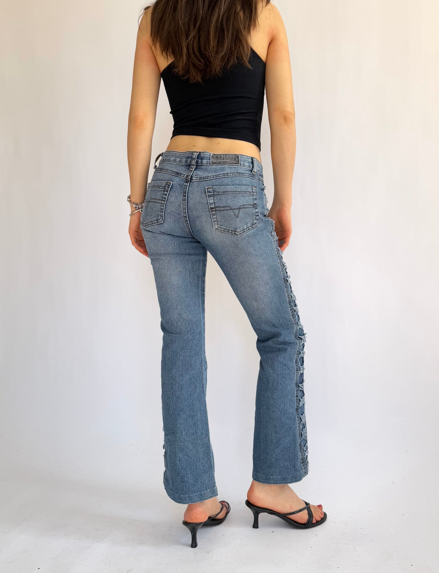 Y2K low rise detailed flared jeans by Tuff Cookies