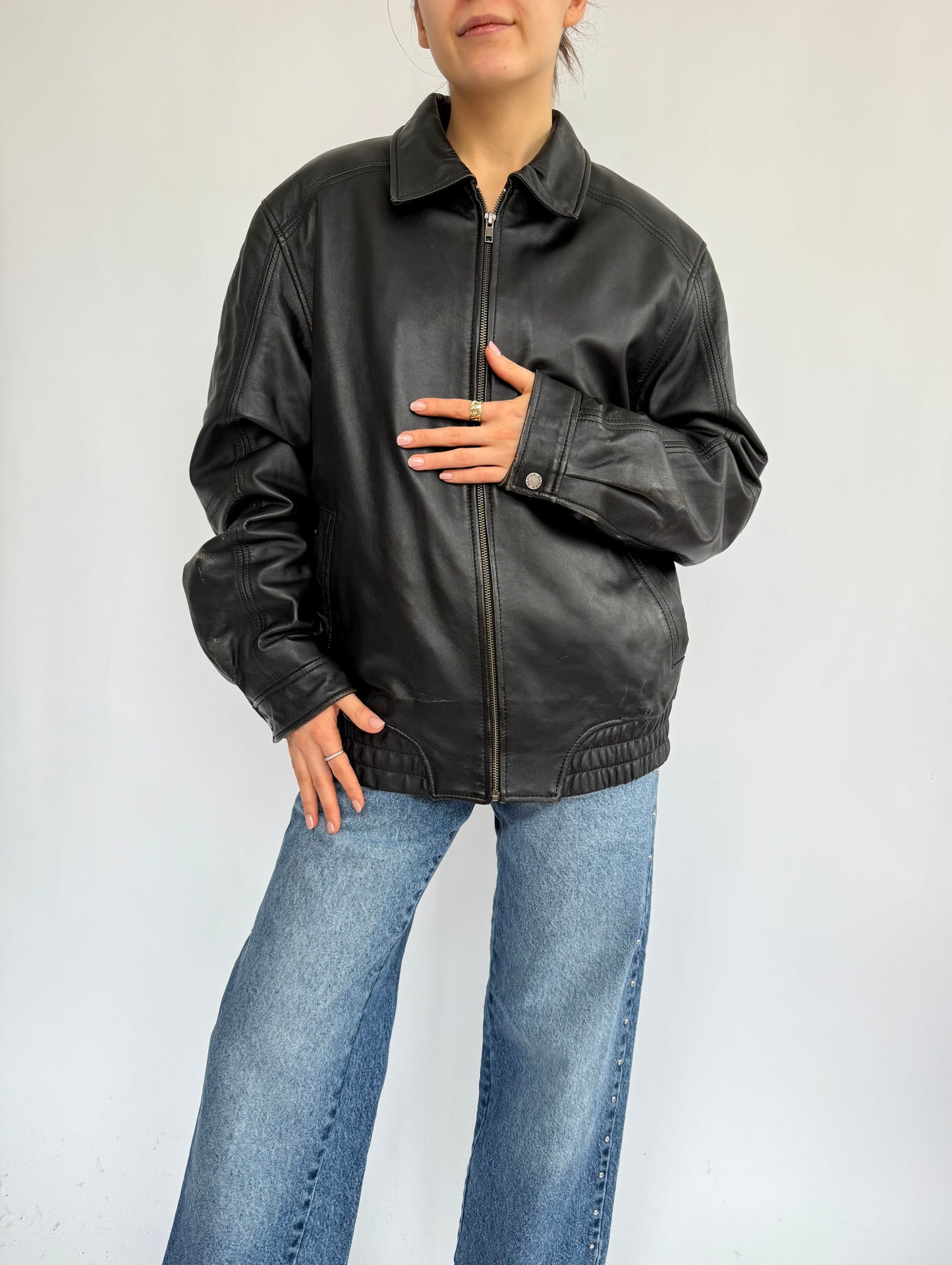 Vintage 90s black leather bomber jacket by DANIER