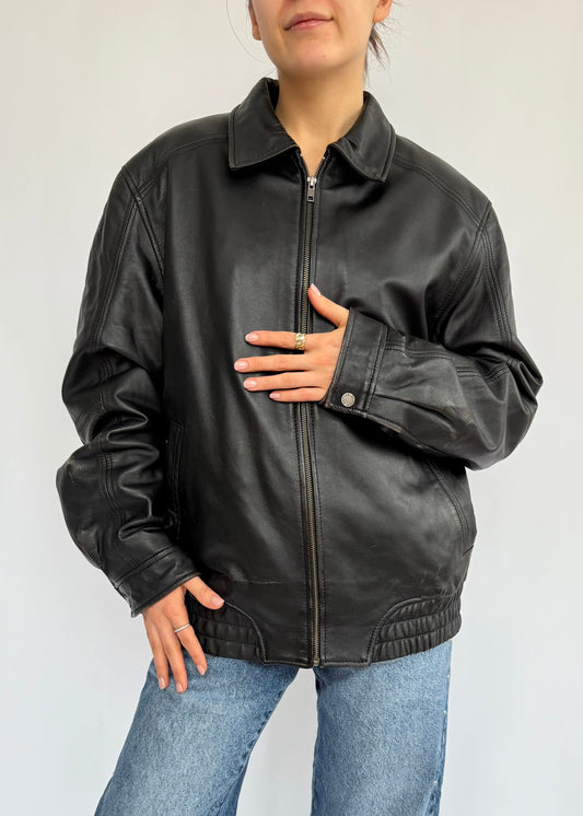 Vintage 90s black leather bomber jacket by DANIER