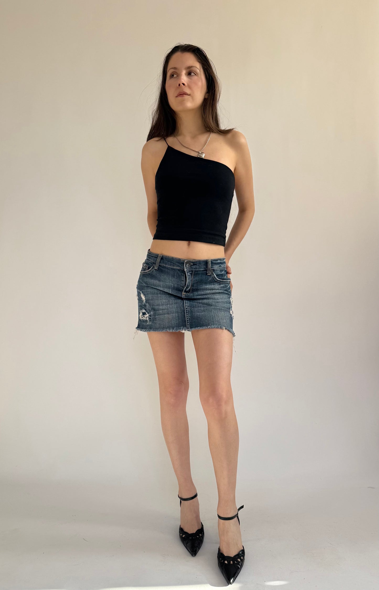 Y2k low rise mini jean skirt