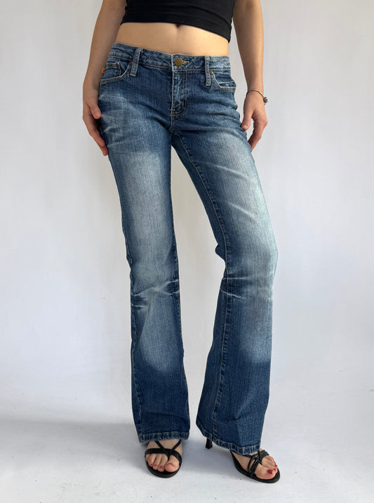 Y2K low rise flared jeans acid wash