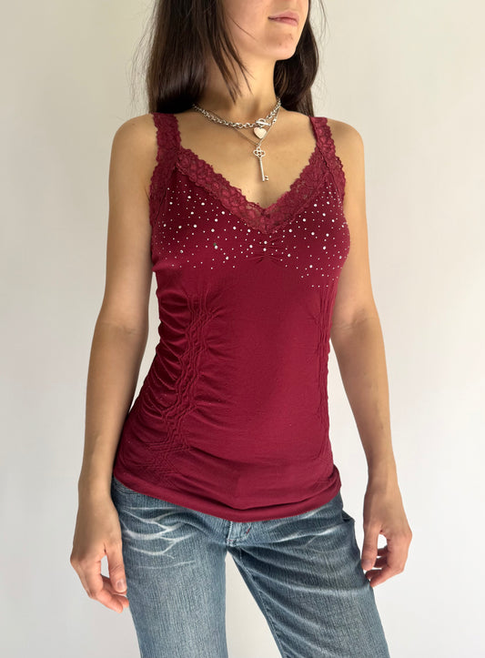 Y2k bedazelled v-neck camisole top