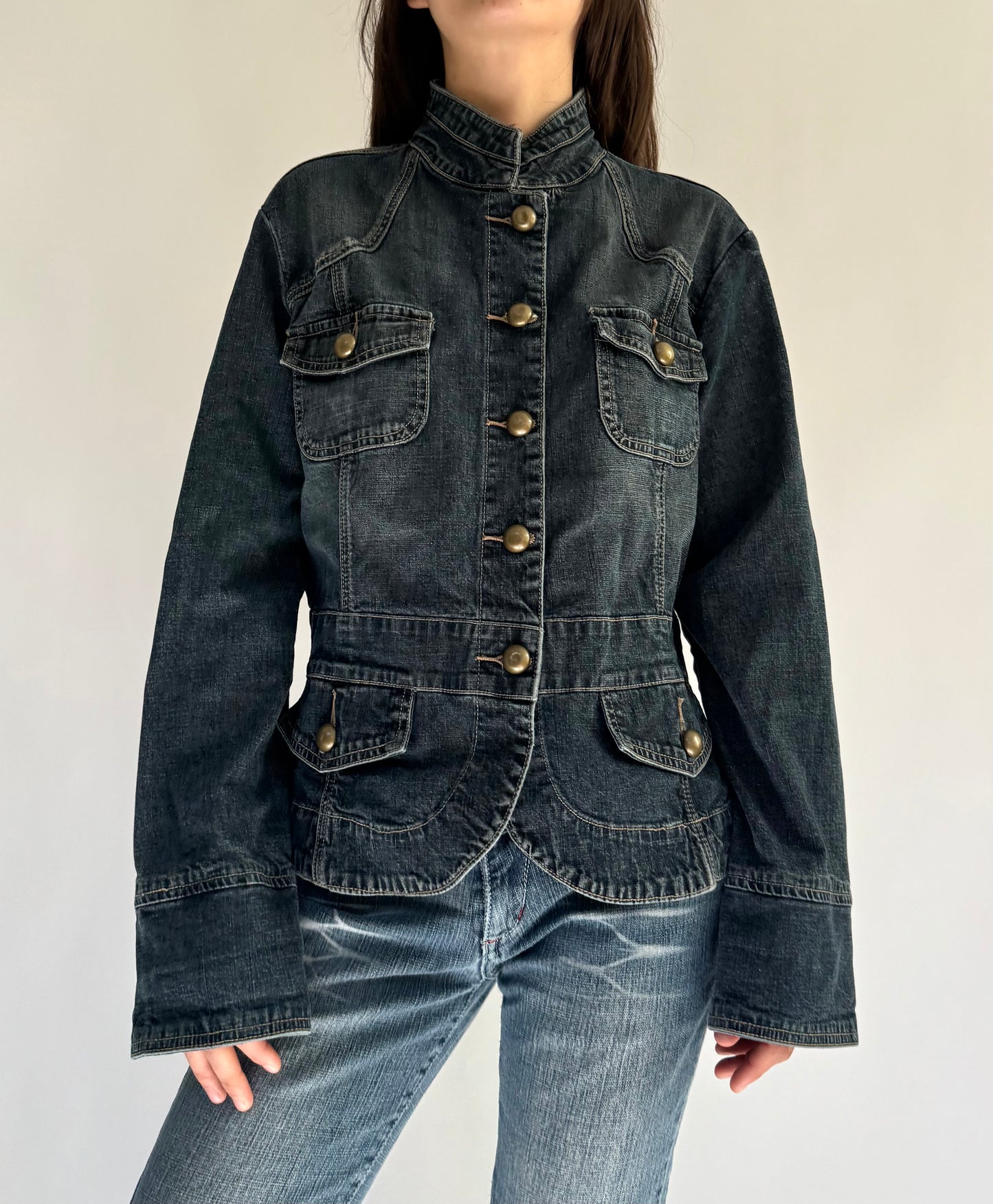 Y2k button up denim jacket