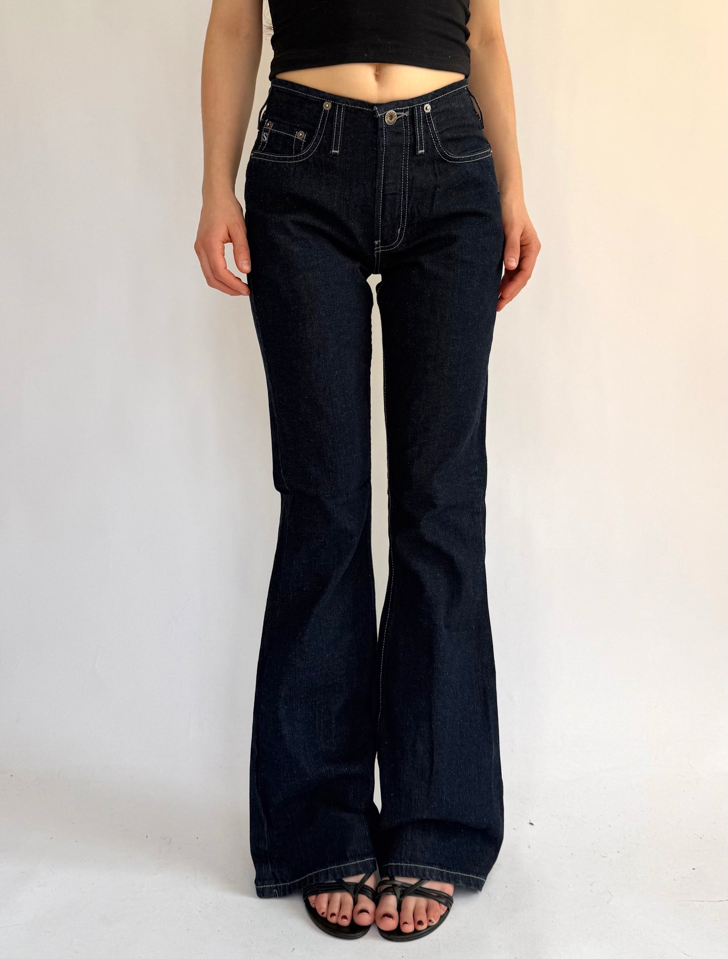 Y2K DEADSTOCK high rise flared leg dark denim jeans by SILVER JEANS