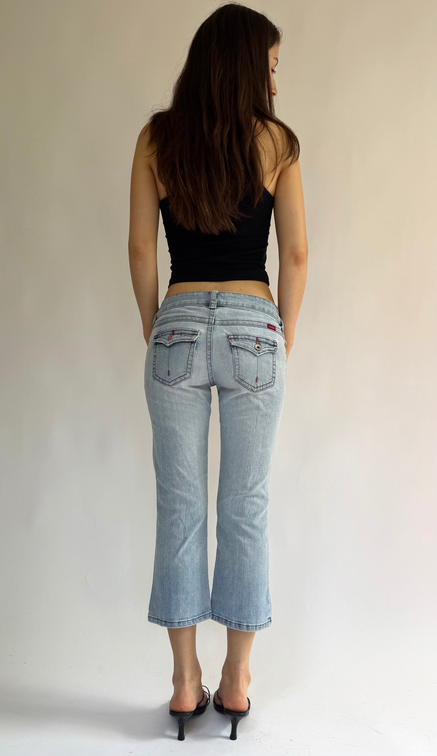 Y2k low rise flared denim capris