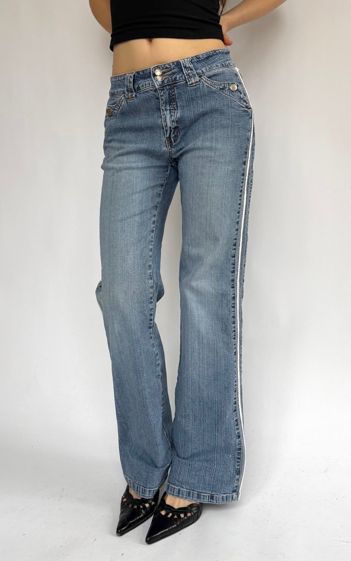 Y2k low rise jeans with side white stripe
