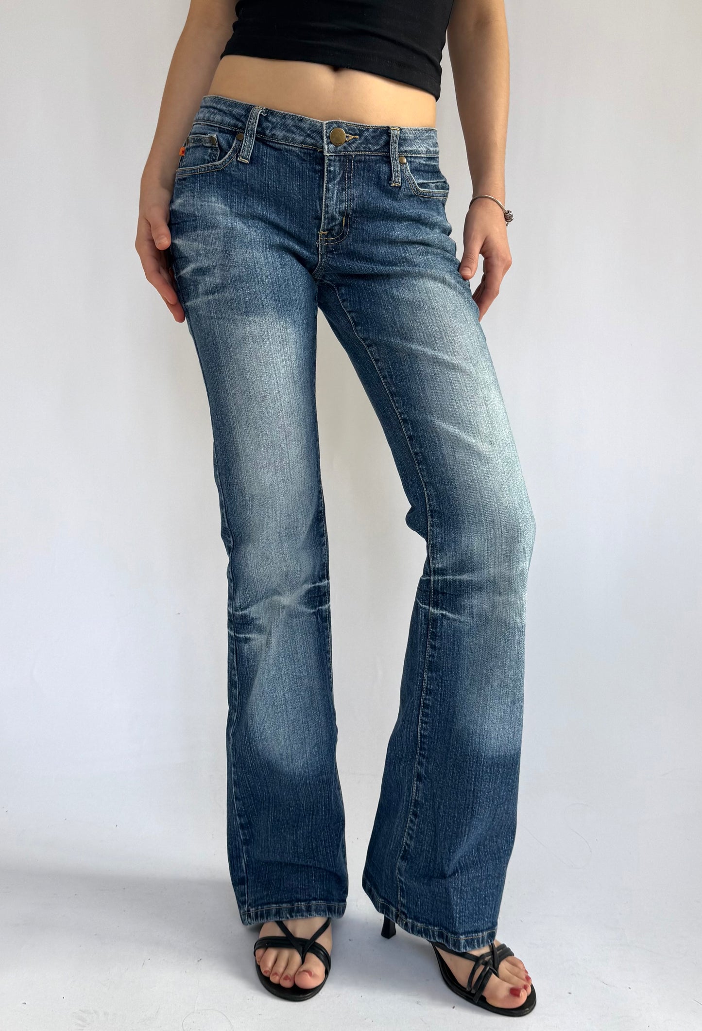 Y2K low rise flared jeans acid wash