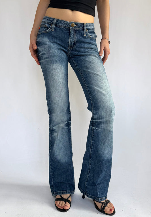 Y2K low rise flared jeans acid wash