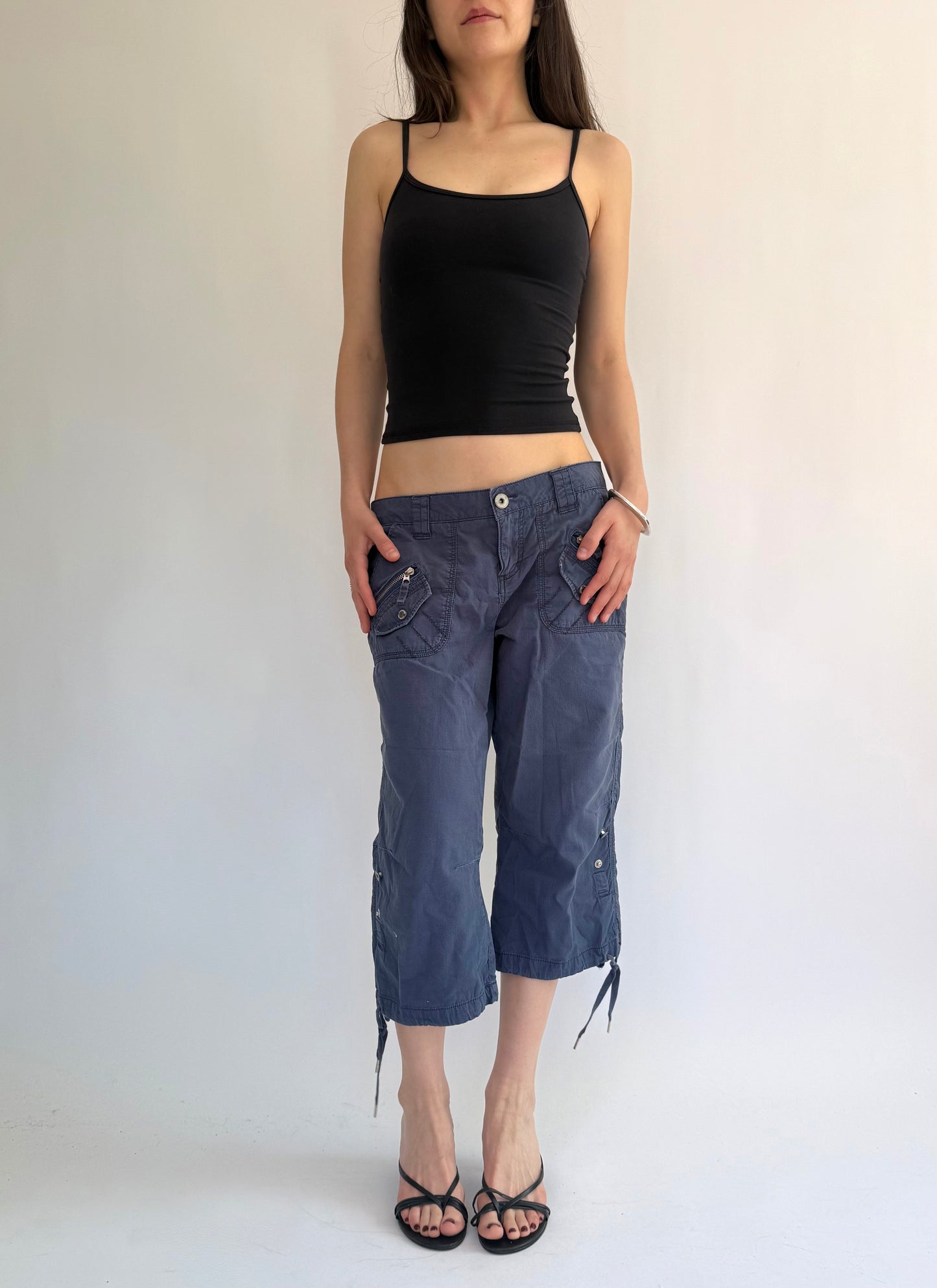 Y2K low rise cotton cargos capris