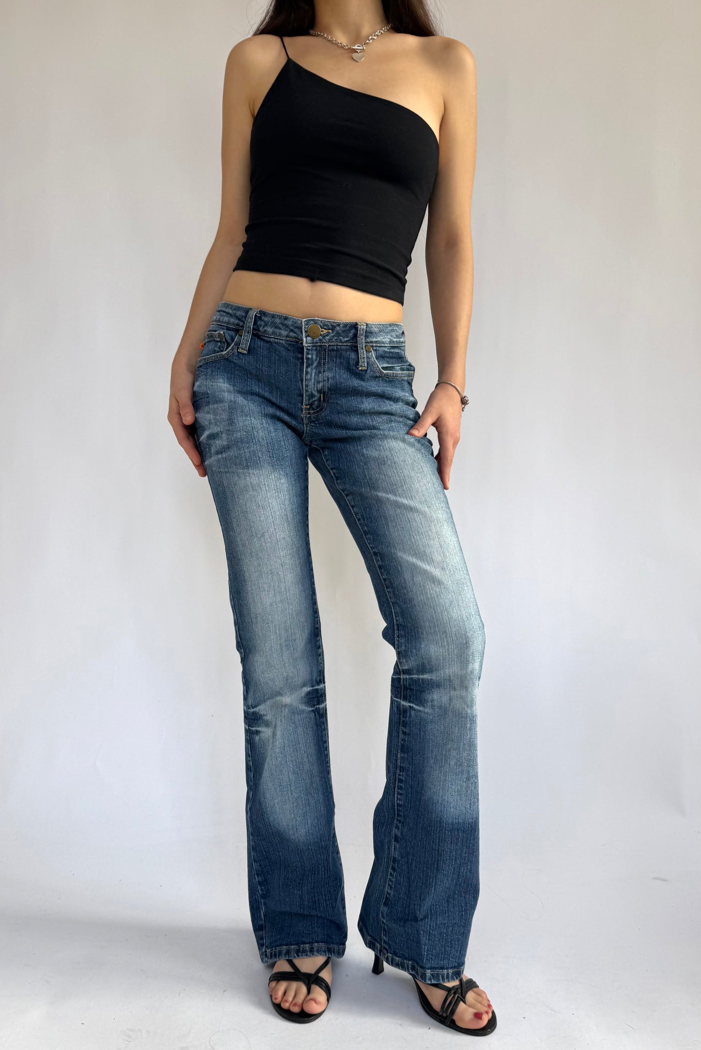 Y2K low rise flared jeans acid wash