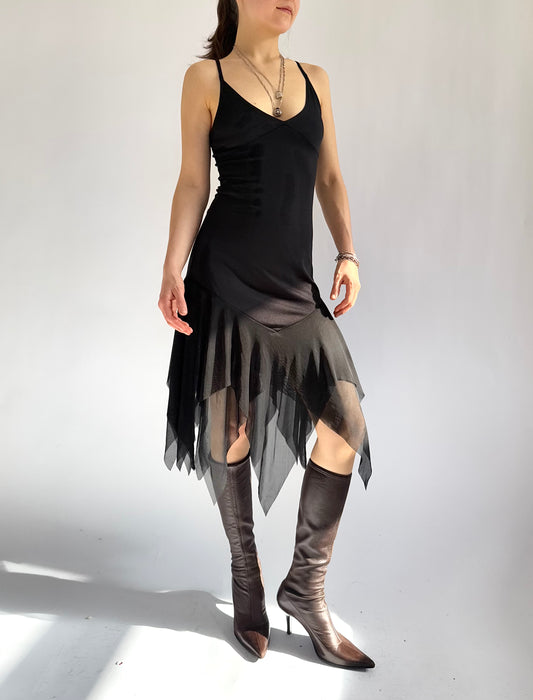 Y2K fairy core dress with mesh asymmetrical hemline