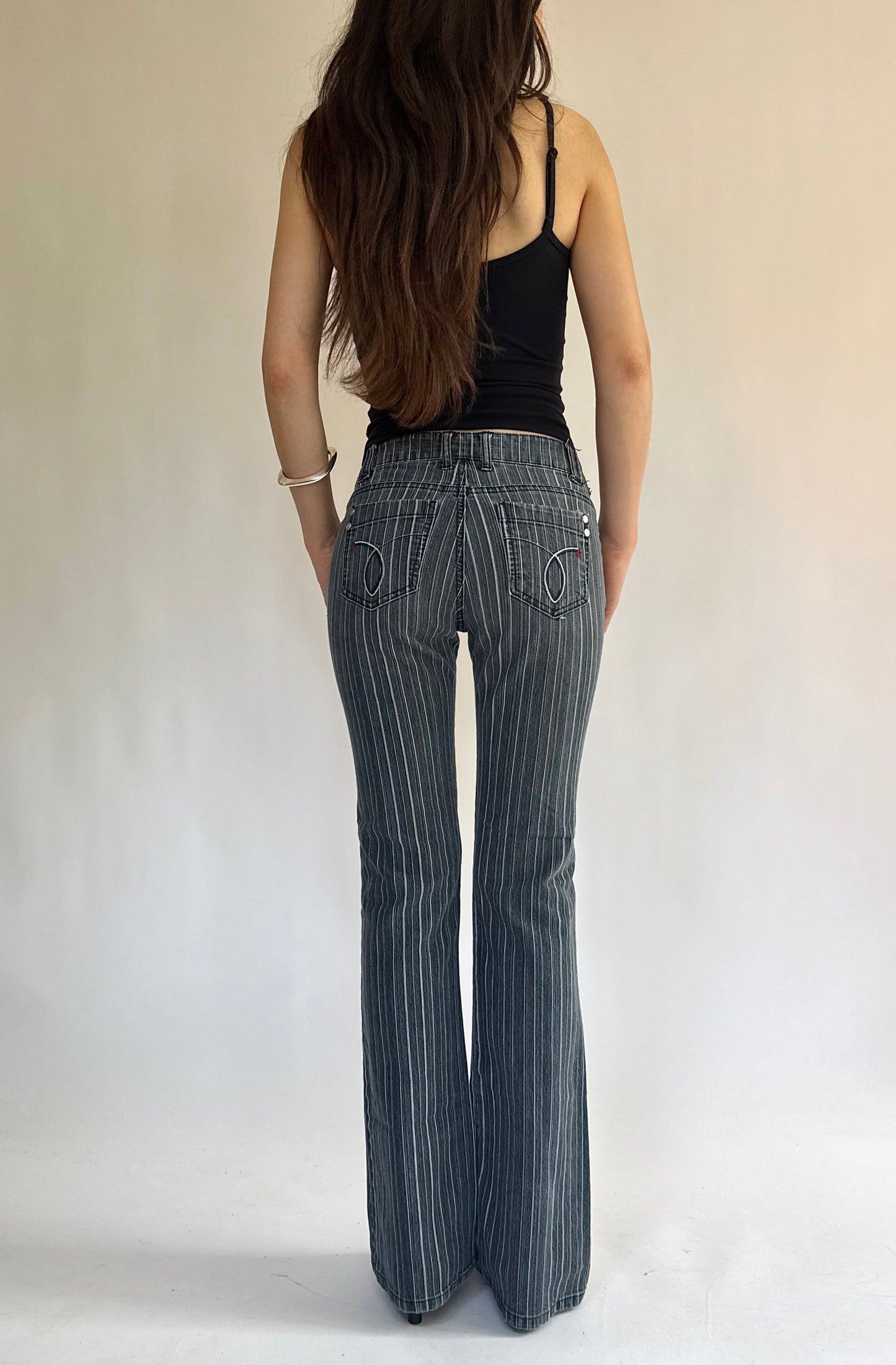 Y2K low rise flared pinstriped jeans