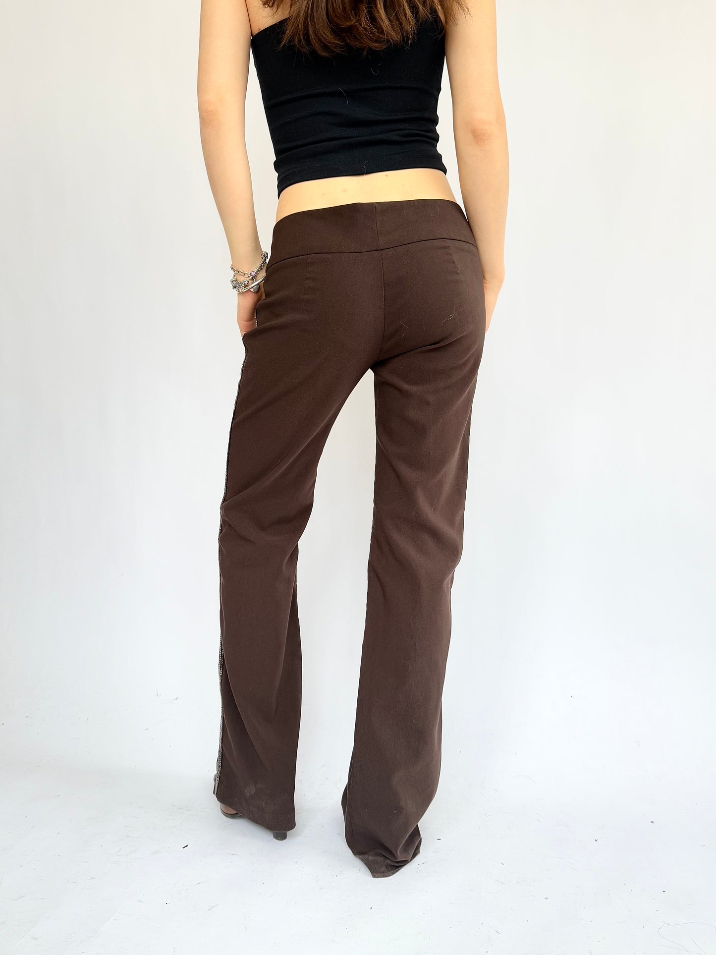 Y2K brow low-rise flare pants with silver detailing by orginals 725