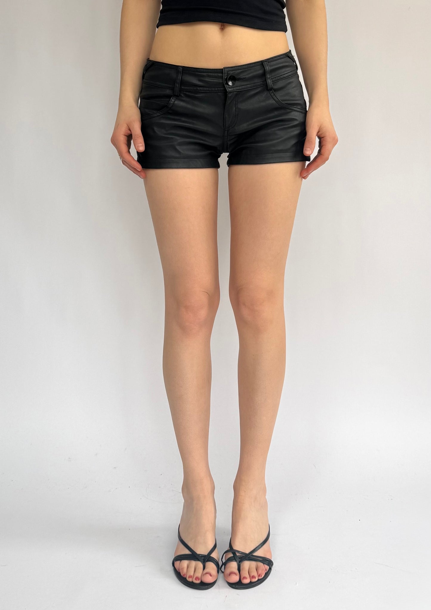Y2K low rise mini faux leather shorts