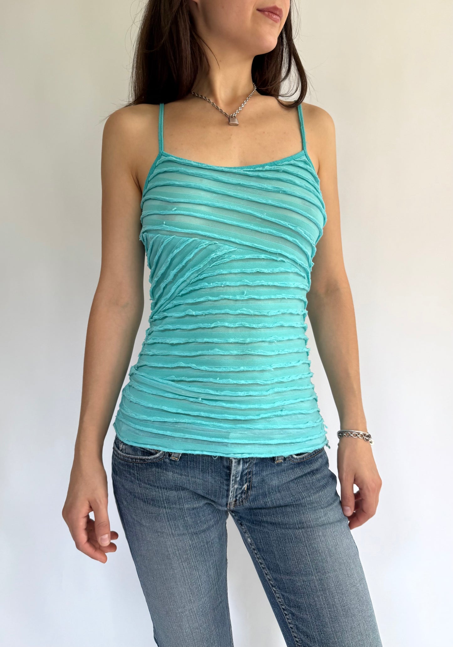 Y2K fairy core ruffled cami mesh top