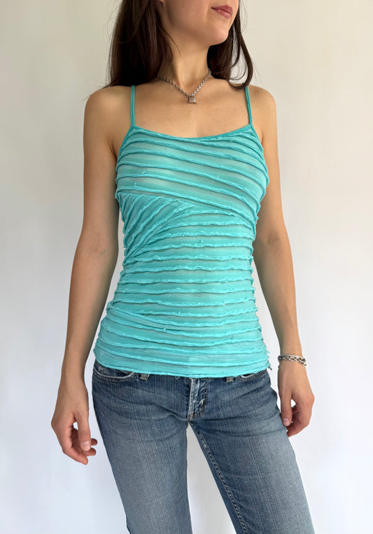 Y2K fairy core ruffled cami mesh top