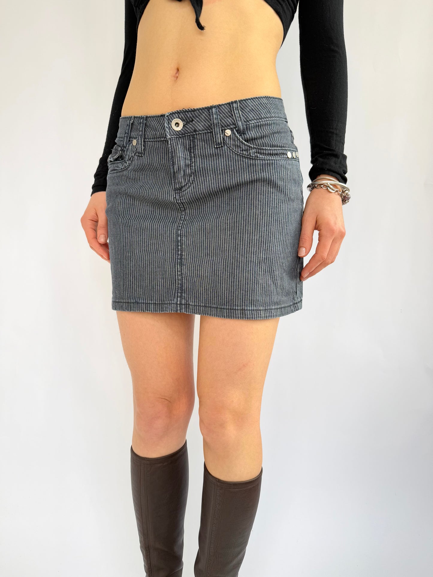 Y2K striped denim mini skirt