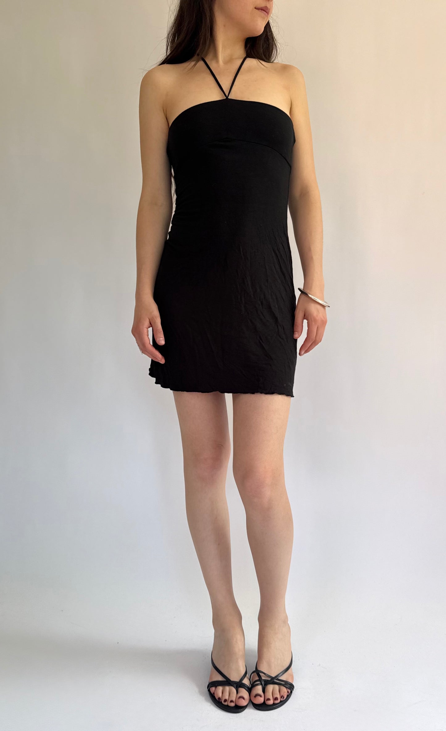 Y2K black mini halter dress