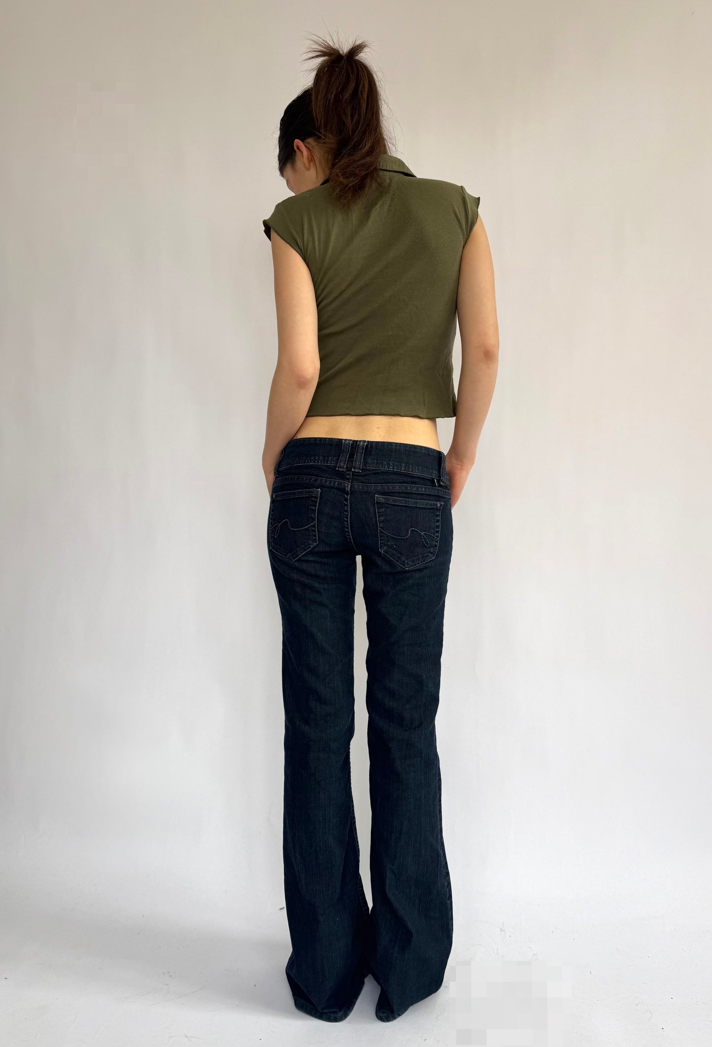 Y2K/2000s olive green cotton baby tee by DKNY