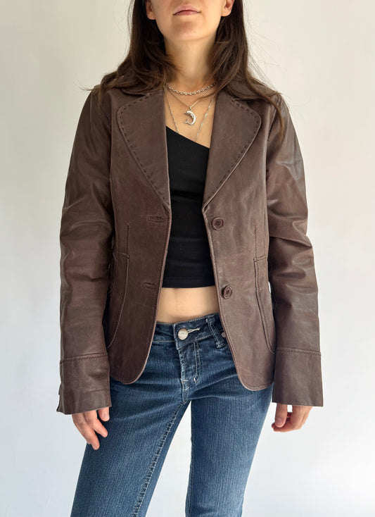 Vintage 90s brown genuine leather blazer jacket