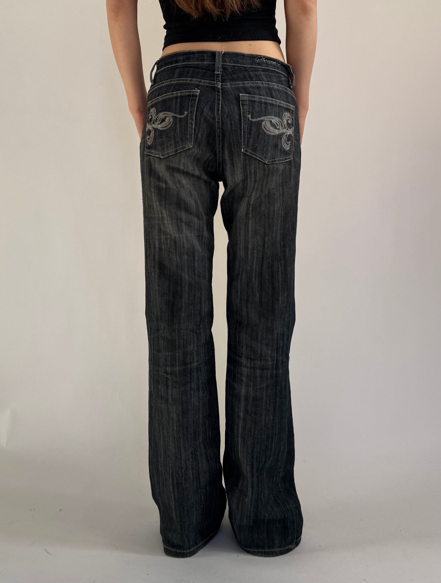 Y2K dark wash low rise wide leg jeans by SEXSO