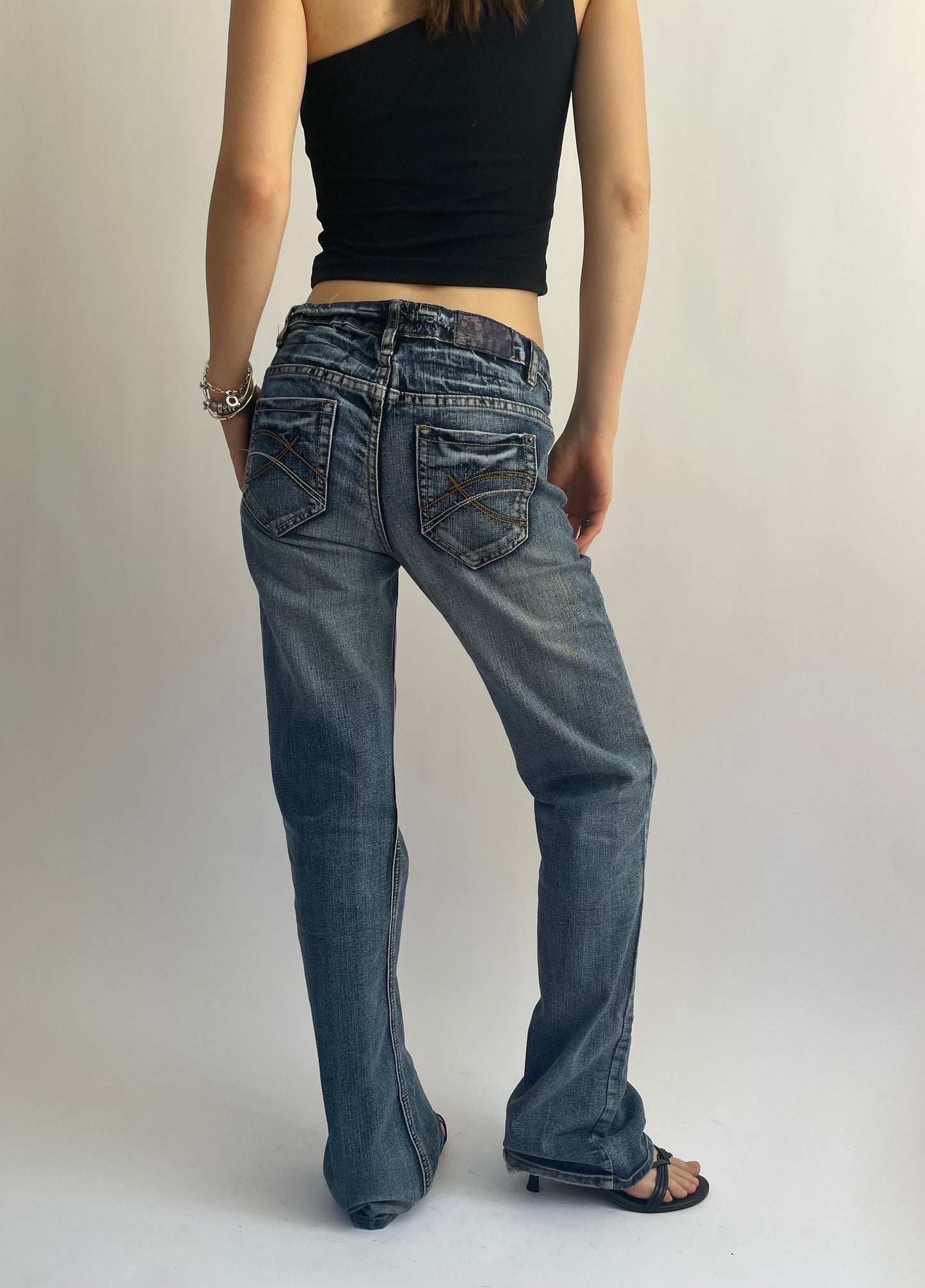 Y2K low rise dark wash baggy  jeans